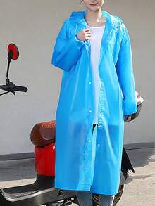 Full Coverage EVA Raincoat, Portable Outdoor Raincoat, Front Button Design, Windproof, With Hood And Drawstring, Reusable, Suitable For Hiking, Cycling, Outdoor Activities And Daily Use, Hiking Rain Gear - Multicolor - View 4
