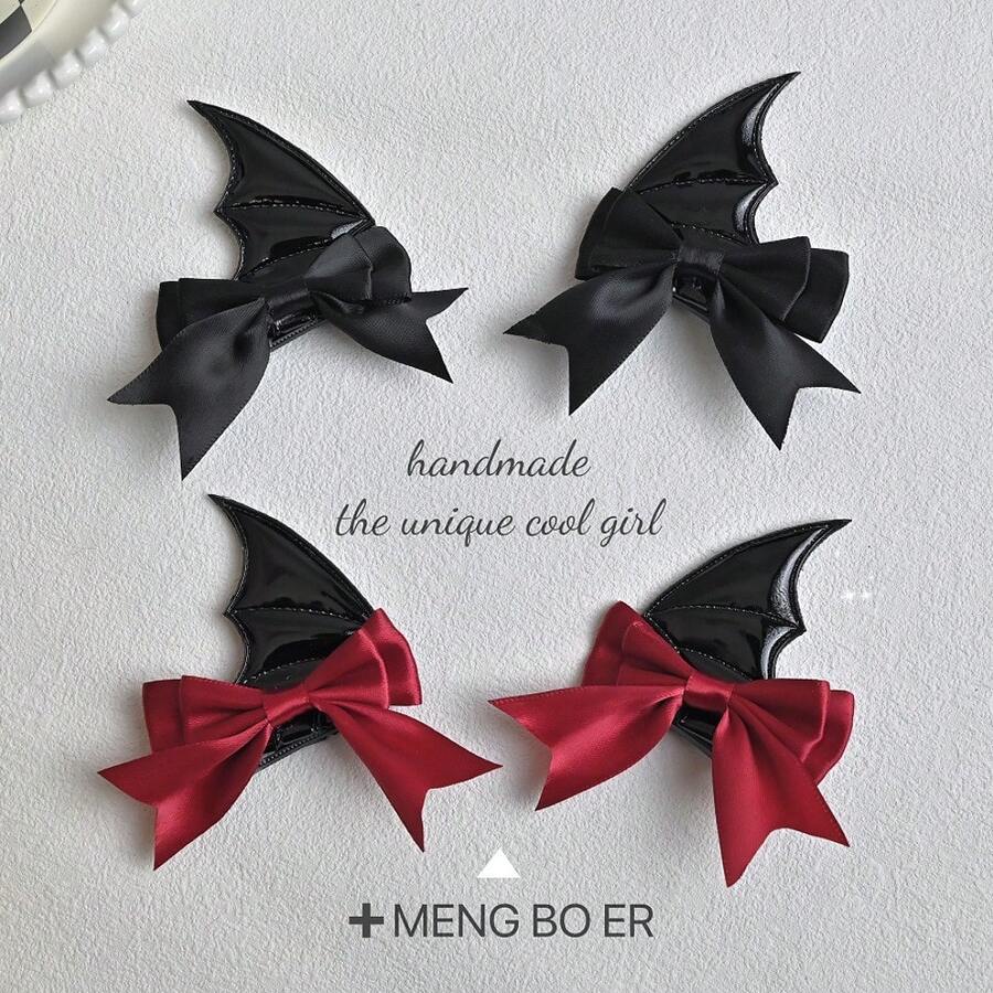 Black Little Devil Bat Wing Hair Clip, Halloween Red Butterfly Headpiece, Gothic Style Girl Hair Accessory - Multicolor - View 1