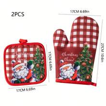 2pcs/1set Christmas Heat-Resistant Polyester Oven Mitts, Kitchen Oven Microwave Heat-Insulating Gloves, Waterproof Non-Slip, Suitable For Baking, Grilling, Cooking, Kitchen Essentials, Christmas Holiday Decoration And Party - View 3