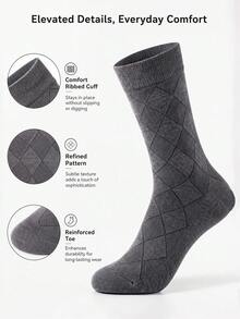 5/10 Pairs Random Assortment Men's Minimalist Business Diamond Pattern Mid-Calf Socks, Soft Breathable Comfortable Vintage Gentleman Socks Suitable For Office Daily Wear And Gift - Multicolor - View 6
