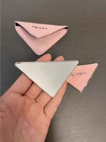 PRADA BEAUTY Pink Triangle Compact Pocket Mirror, Embossed Logo Mini Hand Mirror With Matching Fabric Pouch Portable Makeup Touch‑Up Mirror Luxury Gift For Women PRADA‑GIFT‑11 - Pink - View 7