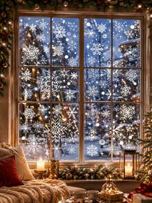 6/4/1sheets Christmas Window Stickers, Suitable For Glass Windows, Christmas Window Decals, Snowflake Decoration, Holiday Window Stickers, Snowflake + Small Dot Window Stickers, Winter Decoration Stickers, Removable Electrostatic Stickers, Reusable Plastic Decorations, No Residue, Suitable For New Year And Christmas Decoration, White Snowflake Pattern Glass Windows - Monochrome - View 7