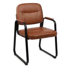 Waiting Reception Chairs No Wheel, Leather Guest Chair With Padded Arms, Modern Brown Office Desk Chairs With Sled Base For Office Meeting Conference Room Lobby Home Living Room 1 Pack - Brownsled Base - View 2