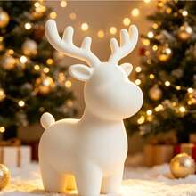 3D Printed Matte White Cute Deer Figurine, Minimalist Round Cartoon Reindeer Sculpture, Christmas Home Desktop Holiday Decoration Craft - A - View 4
