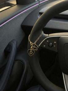 Black Butterfly Steering Wheel Pendant With Initial Heart Charm And Gold Chain, Decorative Car Hanging Ornament, Fashionable Car Interior Accessory, Suitable For Women, Drivers, Friends, New Car Owners, Perfect For Gifts - Black - View 5