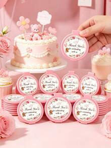 24/12/4pcs Gender Reveal Party Floral Bear Thank You Style Portable Folding Mirror - Pink Foldable Mini Convenient Round Makeup Mirror Single-Sided Small Mirror With Pink Floral Bear Thank You Sticker, Can Be Used As Gender Reveal Party Gift, Baby Shower Party Gift, Baby Shower Party Favor, Baby Party Theme, Children's Birthday Gift, Guest Return Gift, Ideal Choice For Party Supplies And Decorations (Pink) - Multicolor - View 7