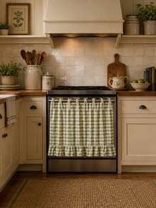Plaid Oven Curtain, Lace Tie Top And Ruffle Hem, Short Kitchen Tier Curtain, Oil-Resistant Decorative Cover, Suitable For Stove, Oven, Open Cabinet And Small Window, Farmhouse Style Home Decor - Mint Green - View 2