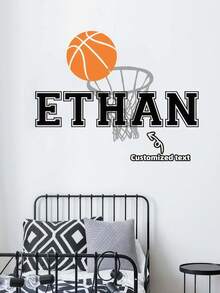 Personalized Name Basketball Wall Decal, Custom Vinyl Wall Sticker, Boys Bedroom Sports Wall Decor, Name Art Sticker (Sticker Only) - Multicolor - View 1