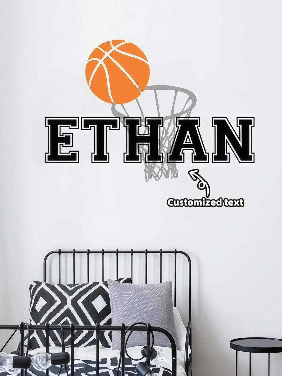 Personalized Name Basketball Wall Decal, Custom Vinyl Wall Sticker, Boys Bedroom Sports Wall Decor, Name Art Sticker (Sticker Only) - Multicolor - View 1