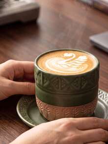 1 Pc Boho Ceramic Coffee Cup, 250ml/8.45oz Rustic Embossed Geometric Tree Pattern Tumbler Mug For Espresso Arabic Coffee Latte Cappuccino Iced Coffee Tea Water, Home Kitchen Office Tabletop Decor, Gift For Coffee Lovers Housewarming Birthday Holiday - Multicolor - View 6