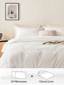 2/3 Piece Solid Color Ultra Soft Bedding Set, Includes 1 Duvet Cover, 1/2 Pillowcases, Perfect Fit For Twin, Full, Queen, King And Other Bed Sizes, Suitable For All Seasons - White - View 2