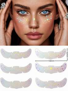 6pcs Glitter Freckle Holographic Stickers Heart-Shaped Freckle Temporary Tattoo Waterproof Shiny Star & Heart Dot Pattern Makeup Accessory For Adult Party Festival Daily Wear - Multicolor - View 4
