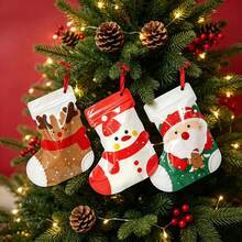 10 buah Kantong Hadiah Natal Berbentuk Kaus Kaki untuk Camilan/Permen Natal, Kantong Kemasan Hadiah Kecil untuk Permen Liburan/Dekorasi Pohon Natal, Tersedia Berbagai Gaya - View 2