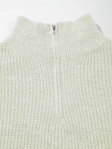 Men's Unisex Half-Zip Pullover Knit Sweater, Casual Daily Commute Versatile Solid Color Striped Loose Long Sleeve Half-High Neck Knit Top Sweater For Autumn And Winter - Beige - View 10