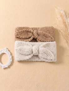 2pcs Autumn/Winter Beige Rabbit Ear Knitted Yarn Baby Headband, Cute Princess Baby Hair Accessory, Suitable For Autumn/Winter Season Wear - Multicolor - View 3