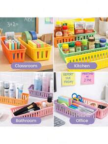 1/3/6 cái giỏ đựng bút chì lớp học, khay đựng văn phòng phẩm bằng nhựa, hộp đựng bút nhiều màu 25.5x7.5x6cm, phù hợp cho giáo viên, học sinh, học tập tại nhà và văn phòng, sắp xếp nhà/văn phòng, màu đen, trang trí nhà cửa, quà tặng Giáng sinh ngày lễ - Nhiều màu - Xem 4
