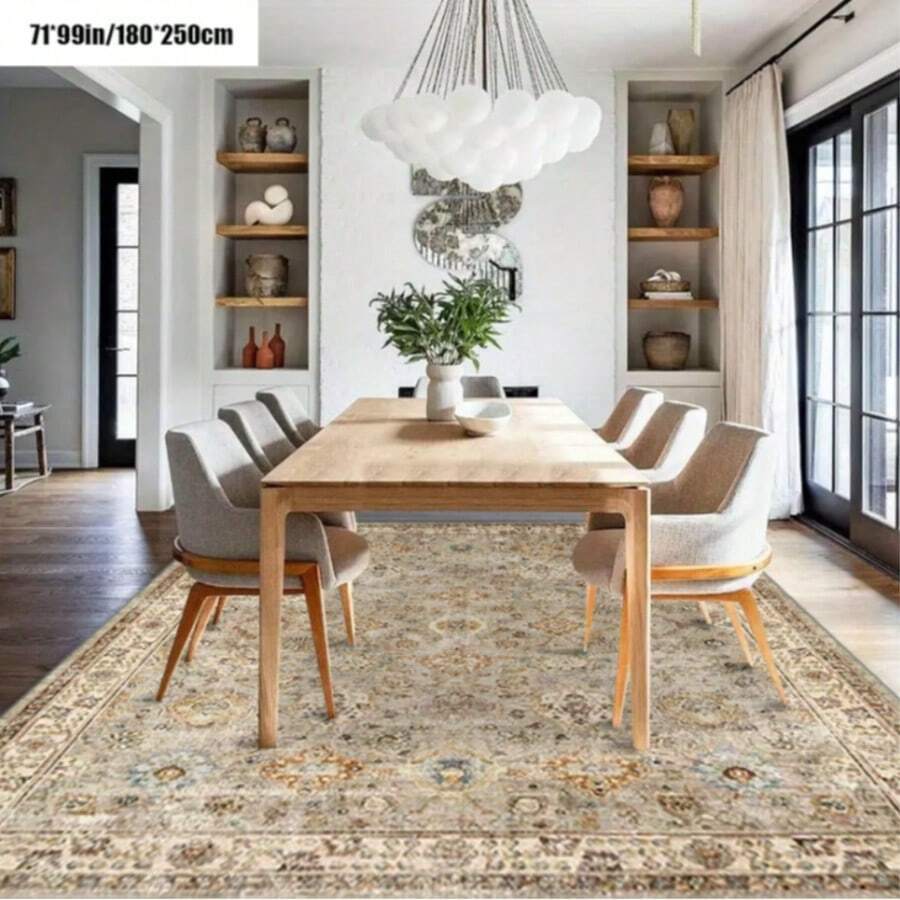 1PC Bohemian Style Yellow & Brown Geometric Outdoor Rug, Soft Durable Absorbent Polyester Fiber Carpet, Suitable For Patio Living Room Dining Area, Non-Slip Machine Washable Design, Suitable For Indoor And Outdoor Use - 3 - View 1