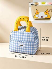 6/1pc Plaid/Solid Color Digital Print Handle Lunch Bag, Zipper Sealed Insulated Leak-Proof Portable Lunch Box, Suitable For School, Office, Picnic, Travel, Daily Use, All Seasons, Back To School Gift - Multicolor - View 18