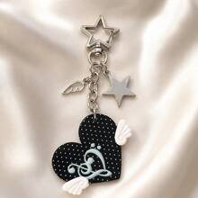 1pc/3pcs Women's Japanese Style Heart & Wing Pendant, Alloy Hollow Star & Wing Accessory, Star Keychain, Niche Girly Bag Charm - Multicolor - View 6