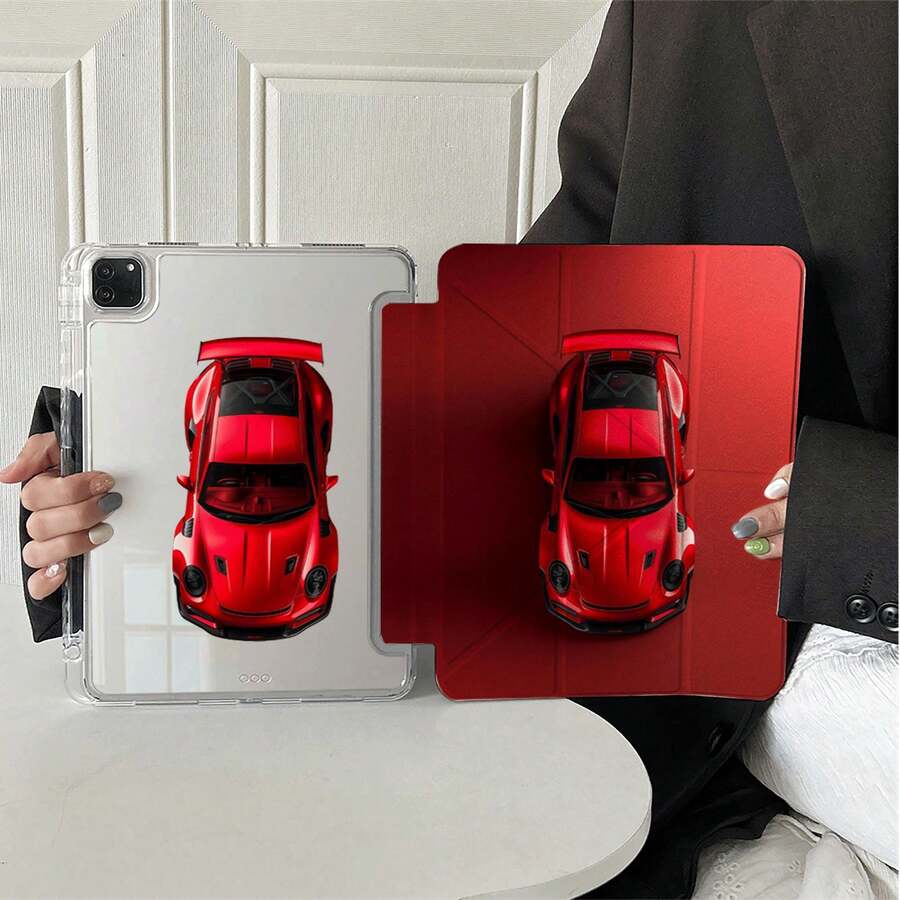 1件復古賽車印花平板保護殼,附3+Y折多角度磁吸支架、筆槽與自動休眠/喚醒功能,相容 iPad PRO/AIR、Pad 5/6/21、Pad、MatePad、Honor Pad - 彩色 - 查看 1