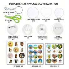 Badge Making Kit, 1 Set DIY Round Button Maker, Includes 48 Patterns And 48 Button Accessories, Press-Style Badge Maker Gift (Some Colors And Patterns Random) - Multicolor - View 12