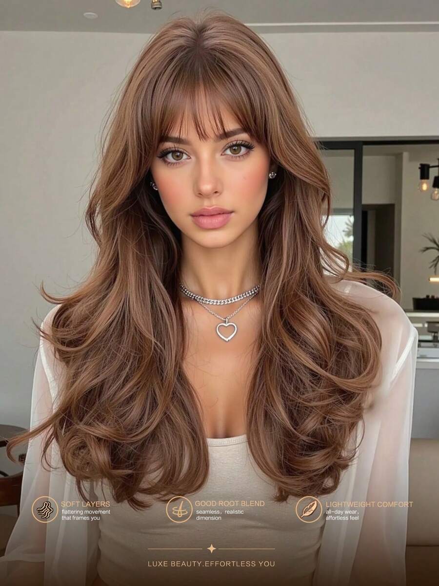 22-Inch Medium Long Curly Wig Long Wavy Brown Wigs Natural Heat Resistant Synthetic Wig For Women Suitable For Daily Use, Gatherings, And Commuting Suitable For Wearing On Halloween, Christmas And Thanksgiving Day - Multicolor - View 1