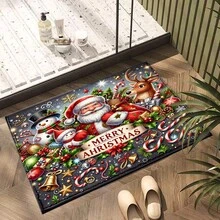 1pc Kitchen Floor Mat, Soft Faux Cashmere Material, Christmas Theme Cartoon Non-Slip Floor Mat, Suitable For Kitchen, Bathroom, Entrance Door, Holiday Atmosphere Decorative Floor Mat, Multi-Scenario Use Non-Slip Floor Mat, Christmas Room Decoration, Holiday Gift - Multicolor - View 7
