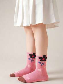 5 Pairs Spring/Autumn/Winter New Cartoon Animal Girls Socks, Cute Adorable Soft Comfortable Children's Mid-Calf Socks. Suitable For Home, School, Outdoor Wear - Multicolor - View 2