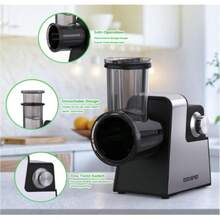 DUCHIFAD Electric Cheese Grater, Electric Slicer Shredder With 5 Versatile Blades, Electric Slicer Shredder, Digital Salad Machine For Fruits, Vegetables, Cheeses - Black - View 4