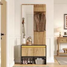 Hall Tree Set With Coat Rack, Hooks, Mirror, Shoe Bench, And 2 Drawers 60*38*145 Cm - Black - View 6