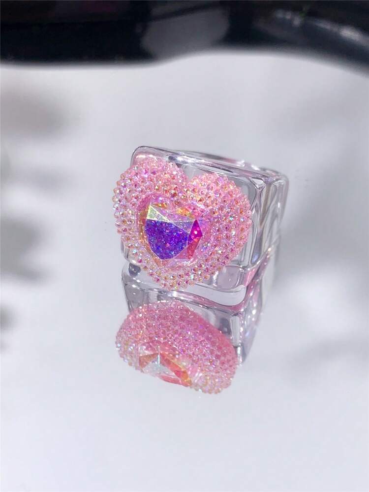 1pc/2pcs Colorful Heart-Shaped Rhinestone Resin Ring, Exaggerated Oversized Vibrant Heart Resin Ring, Fashionable Personalized Spring Party Accessory, Y2K Millennium Style Accessory, Suitable For Daily Wear, Dating, Holiday And Party Occasions, Valentine's Day Jewelry - Multicolor - View 7
