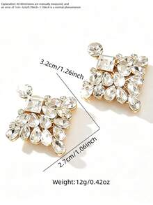 1 par de pendientes de botón de mujer con strass en forma de lágrima, brillantes y glamurosos, estilo de fiesta de moda - Dorado - Ver 4