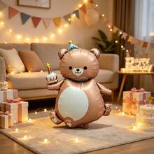 Cute Birthday Bear Aluminum Foil Balloon, Cartoon Design, Birthday Party Inflatable Decoration - Multicolor - View 1
