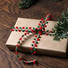 Christmas Red & Green Ear-Shaped Pom Pom Trim Ribbon, Holiday Gift Packaging Lace Ribbon, DIY Bow Christmas Tree Decoration Accessory, Holiday Gift Box Packaging Decorative Lace - Multicolor - View 1