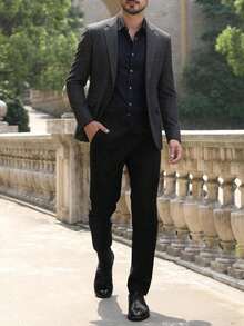Men's Luxury Textured Plaid Suit, Slim Fit Flattering Spring/Autumn 2-Button Casual Set - Multicolor - View 1