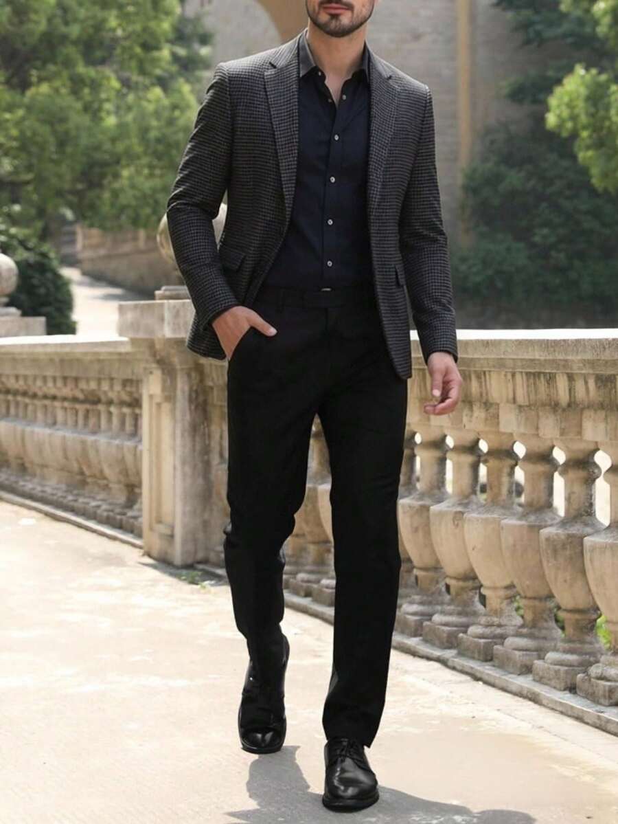 Men's Luxury Textured Plaid Suit, Slim Fit Flattering Spring/Autumn 2-Button Casual Set - Multicolor - View 1