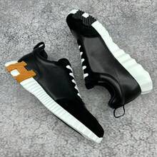 Versatile Casual Men's Shoes, Breathable, Sporty, Luxury Mesh Lace-Up Shoes, Comfortable Knit Upper, Genuine Leather Sneakers - 黑橙色 - 查看 2