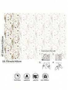 SUPSTICKER 1件裝復古花卉蜻蜓PVC壁紙，自黏防水防潮，15.75x47.24英吋，適用於衣櫃抽屜玄關 - 彩色 - 查看 3