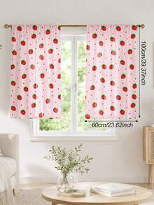 2pcs Strawberry Print Curtains, Rod Pocket Polyester Fabric, Light Pink Cartoon Strawberry Fine Polka Dot All-Over Print, Sweet Cute Girly Style, Machine Washable, Suitable For Bedroom Kitchen Home Window Decoration - Multicolor - View 18