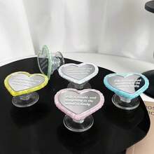 1pc English Heart Mirror Makeup Phone Stand Airbag Telescopic Phone Back Sticker Desktop Movie Watching Stand Portable - Multicolor - View 5