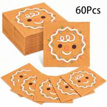 20/60/80 Pcs,Gingerbread Christmas Disposable Dinner Napkins,2-Ply Cookie With Colorful Candy Dots Print Paper Serviettes,Festive Winter Table Decor,For Christmas Potluck,Baking Party,BabyShower,Birthday Celebration,6.5*6.5 Inch - Multicolor - View 8