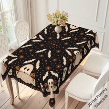 1pc,Vintage Halloween Tablecloth, Ghost Pumpkin Bat Black Cat Print Polyester Table Cover, Halloween Dining Table Decor For Kitchen, Party, Family Gathering And Holiday Home Decoration - B - View 19