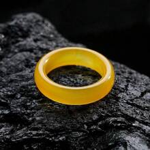 Pinannie 6mm Natural Stone Jade Yellow Agate Rings For Women, Gemstone Wedding Band Ring Fengshui Lucky Jewelry, Gift For Her (US Size 6 7 8 9) - Yellow - View 10