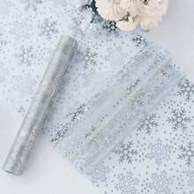 1 Roll Snowflake Table Runner, Polyester Mesh Material, Exquisite And Beautiful, Suitable For Dining Room, Kitchen, Bedroom, Wedding And Other Scene Decoration, Christmas, New Year, Winter And Other Holiday Scene Decoration - View 2