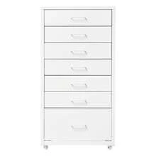 Metall Rollcontainer mit 7 Schubladen, Mobiler Schubladenschrank (Graugrün) | Aktenschrank mit Rollen, Büroschrank mit Rädern, Rollschrank für Zuhause Büro, 35x26x69 cm - Weiß - Übersicht 2