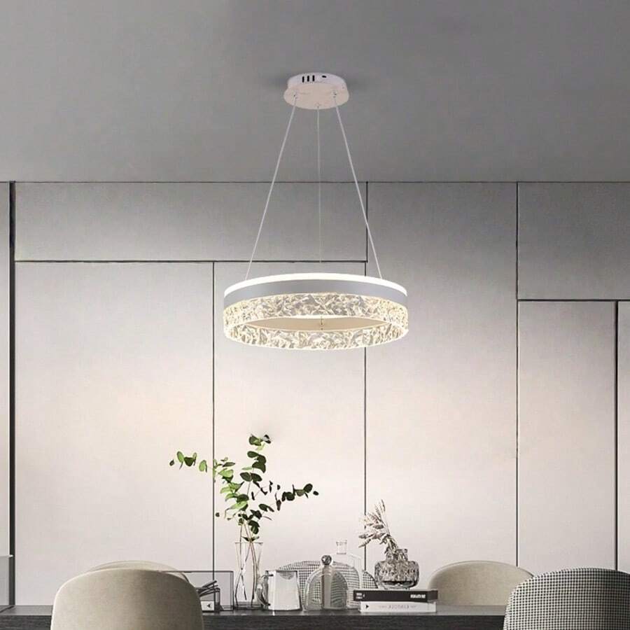 Round Ring Crystal LED Pendant Light, Modern Circular Pendant Lamp, Dimmable 3-Color Light, Adjustable Hanging Cable, Gold Black White Optional, Suitable For Dining Room Kitchen Island Breakfast Bar Indoor Decoration Ceiling Lighting - Multicolor - View 1