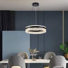 Round Ring Crystal LED Pendant Light, Modern Circular Pendant Lamp, Dimmable 3-Color Light, Adjustable Hanging Cable, Gold Black White Optional, Suitable For Dining Room Kitchen Island Breakfast Bar Indoor Decoration Ceiling Lighting - Multicolor - View 6
