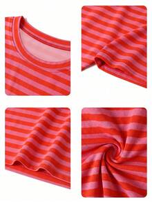 Colorblock Striped Sunflower Print Summer T-Shirt For Women, Casual Round Neck Short Sleeve Minimalist Tee, Boho Chic - Multicolor - View 6