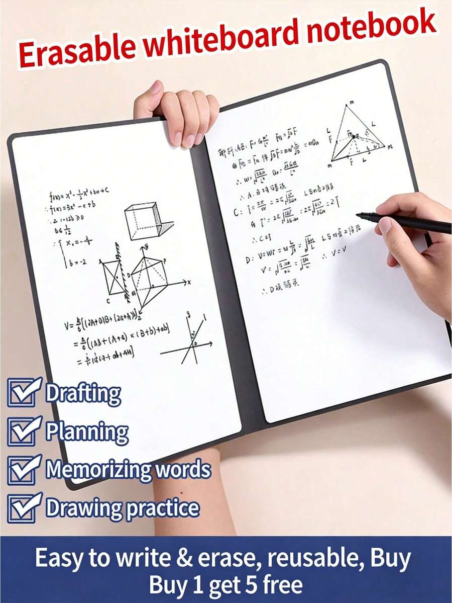 Fashionable Portable A5 Reusable Whiteboard Notebook: Weekly Planner, Faux Leather Memo Pad, Comes With Whiteboard Marker And Eraser. Whiteboard Only Compatible With Whiteboard Markers, Other Pens May Not Fit Perfectly
