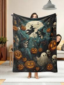 1pc Halloween Style Soft Comfortable Blanket, Multi-Purpose Throw For Sofa, Bed, Outdoor Camping, Leisure, Suitable For Home, Picnic, Travel, All Seasons, 280gsm Polyester, Machine Washable - Multicolor - View 1